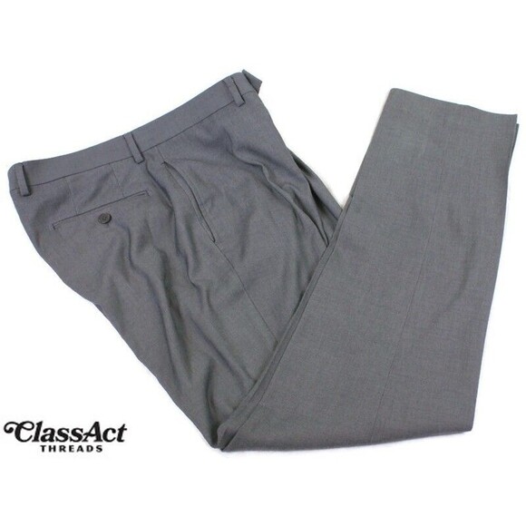 Calvin Klein Dress Pants Gray Polyester Blend Stretch Flat Fronts Tag Sz 34 X 32 - Picture 1 of 4